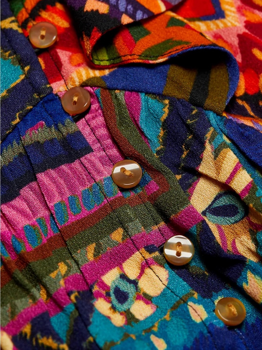 Farm Rio Patchwork Tapestry Ankle Maxi Dress Size L Ruffle Boho - Picture 10 of 16